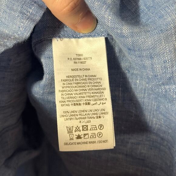 Women's Size 6/S Boden Ada Linen Top Short Puff Sleeve Denim Smocked Button Up - Picture 6 of 6